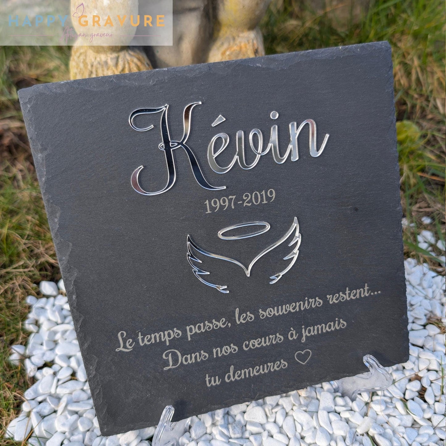 Plaque funéraire personnalisée en ardoise - Deuil, Décès, enterrement Happy Gravure ardoise