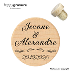 Bouchon de bouteille personnalisé en bois - idée cadeau témoin, Mariage, anniversaire, fête Happy Gravure