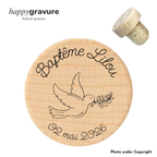 Bouchon de bouteille personnalisé en bois - idée cadeau témoin, Mariage, anniversaire, fête Happy Gravure