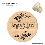 Bouchon de bouteille personnalisé en bois - idée cadeau témoin, Mariage, anniversaire, fête Happy Gravure