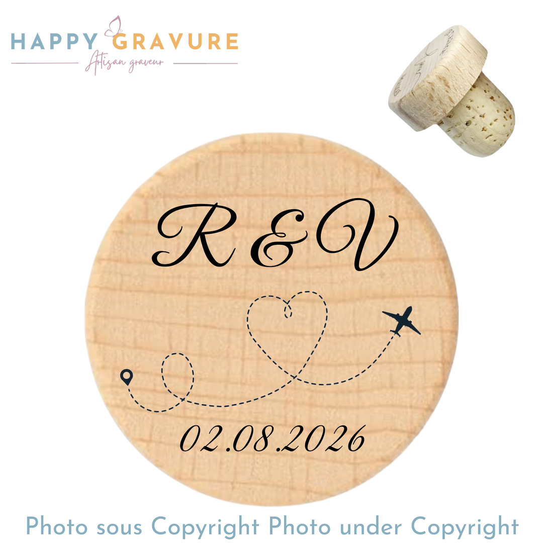 Bouchon de bouteille personnalisé en bois - idée cadeau témoin, Mariage, anniversaire, fête