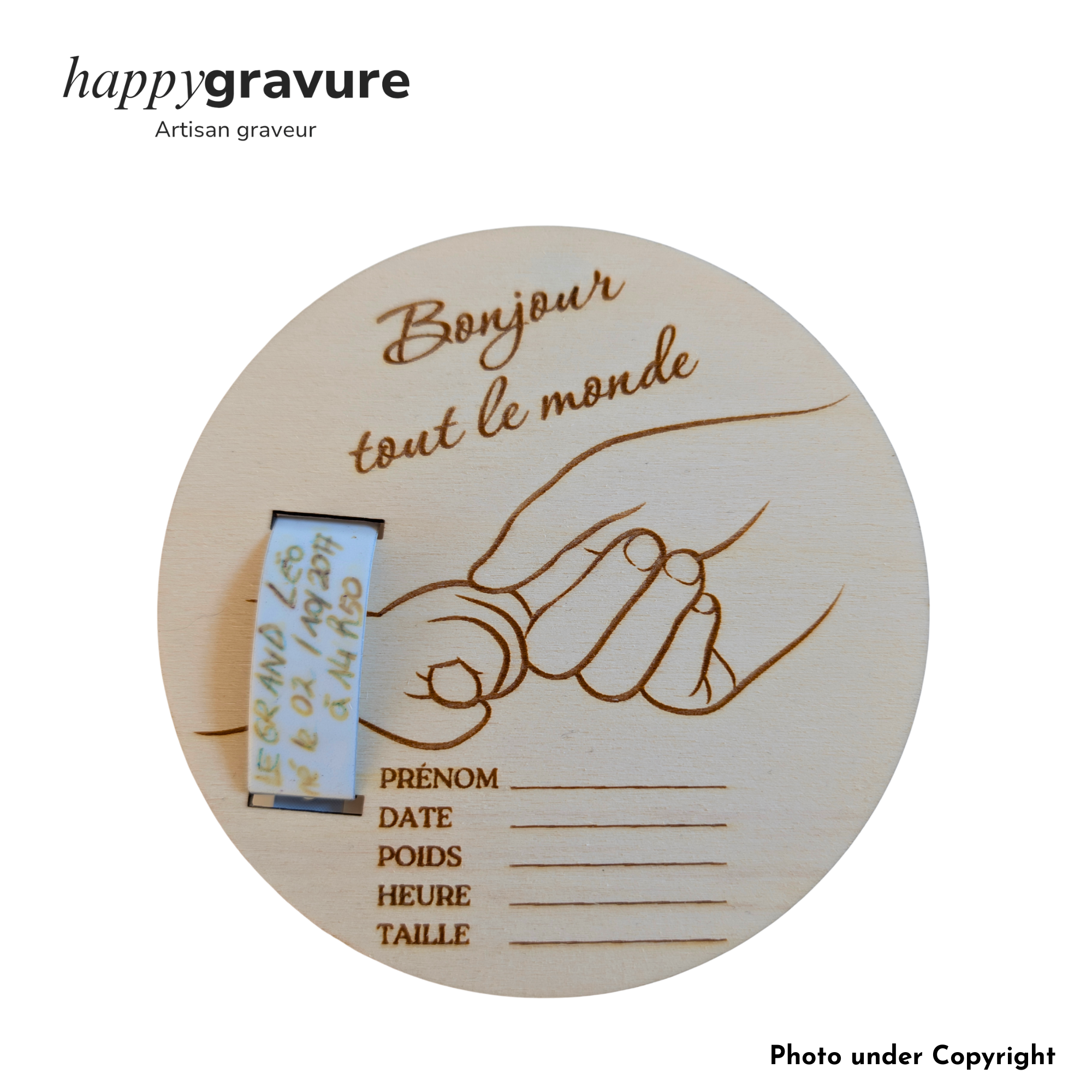 Carte support porte bracelet de naissance à personnaliser en bois - Naissance, Grossesse, souvenir Happy Gravure®