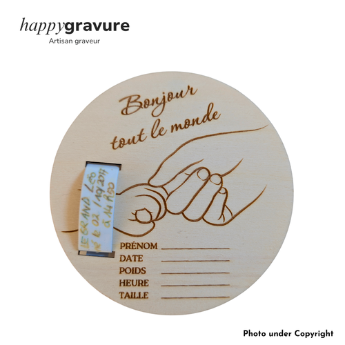 Carte support porte bracelet de naissance à personnaliser en bois - Naissance, Grossesse, souvenir Happy Gravure®