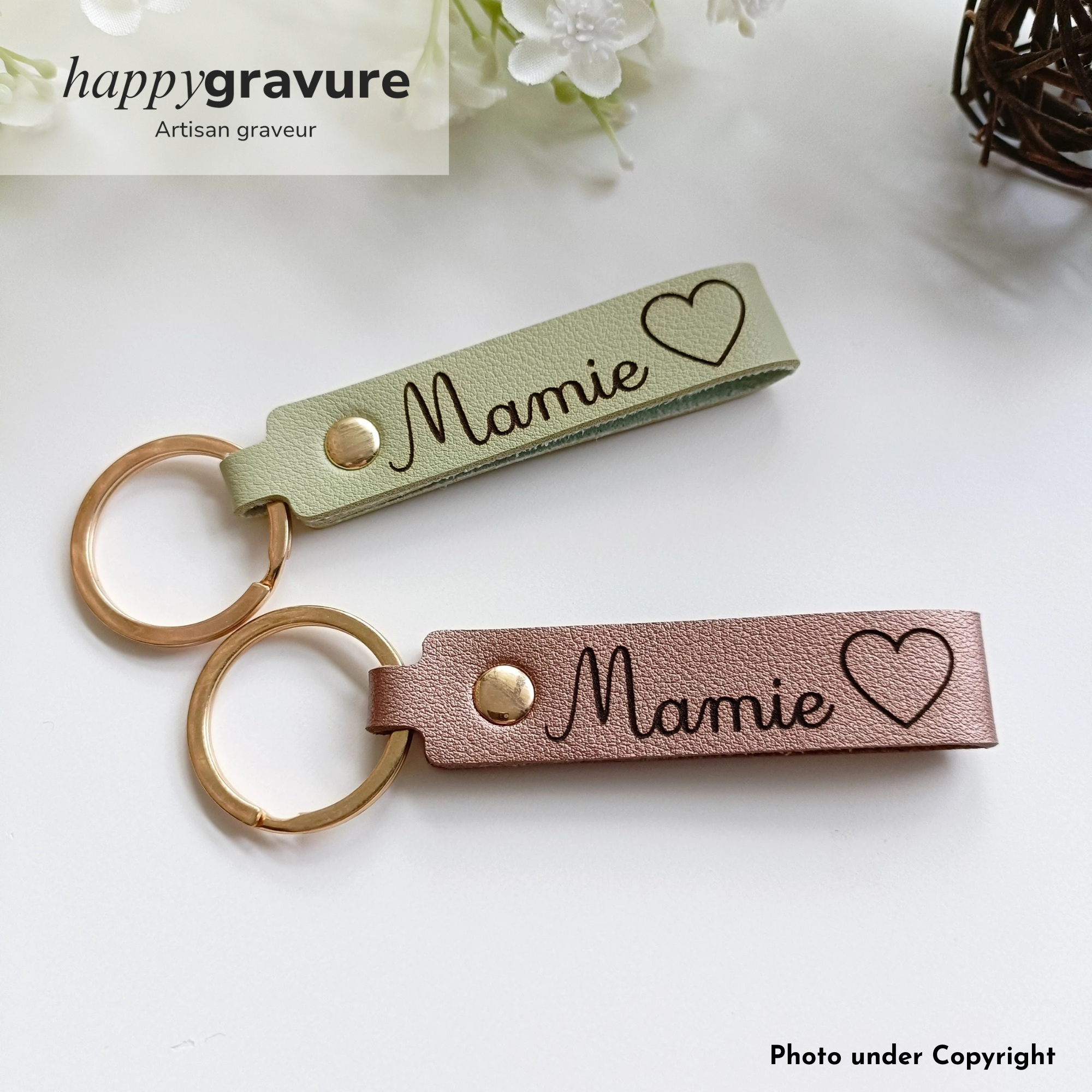 Porte-Clés Cuir Texte et image Personnalisés | Happy Gravure Happy Gravure