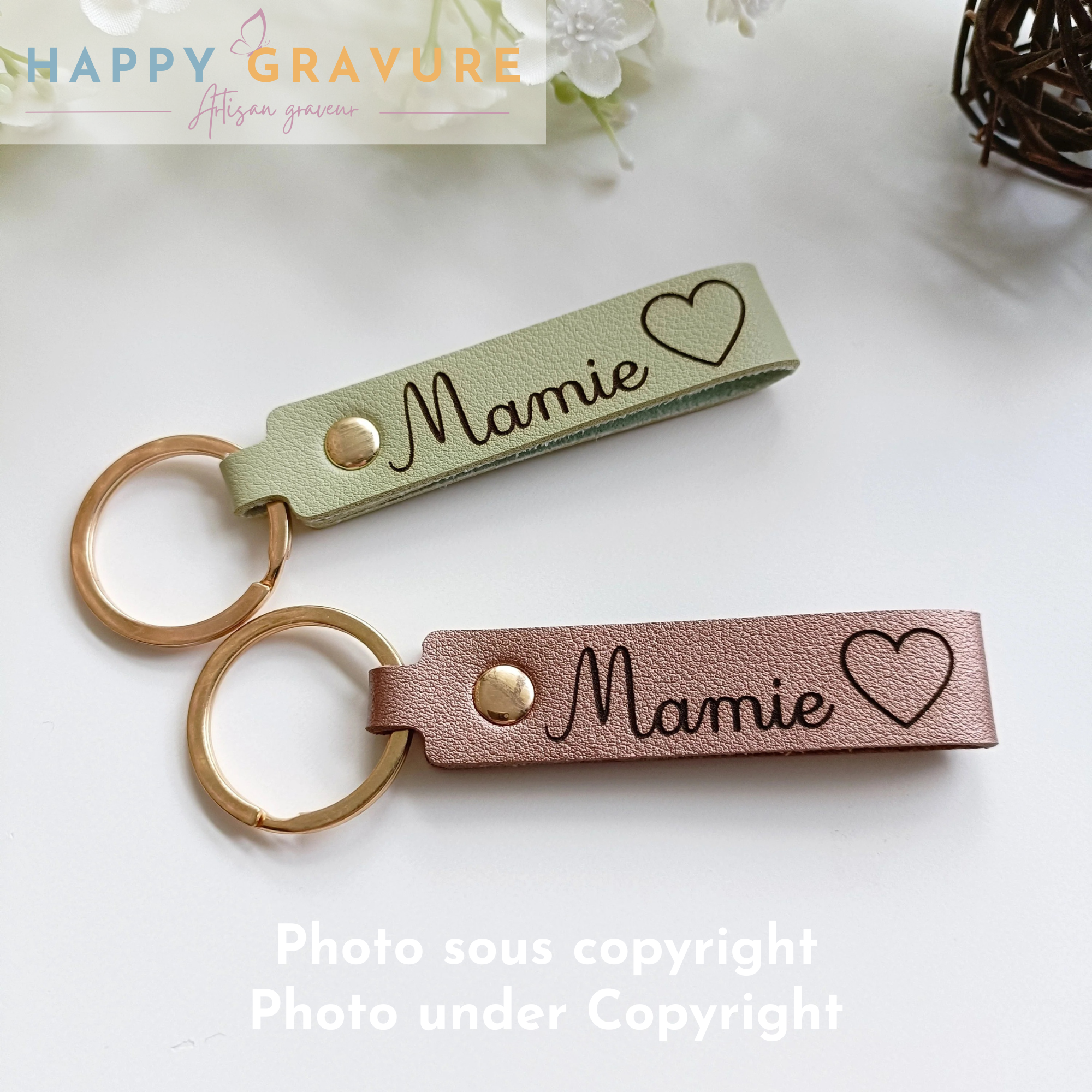 Porte-Clés Cuir Texte et image Personnalisés | Happy Gravure