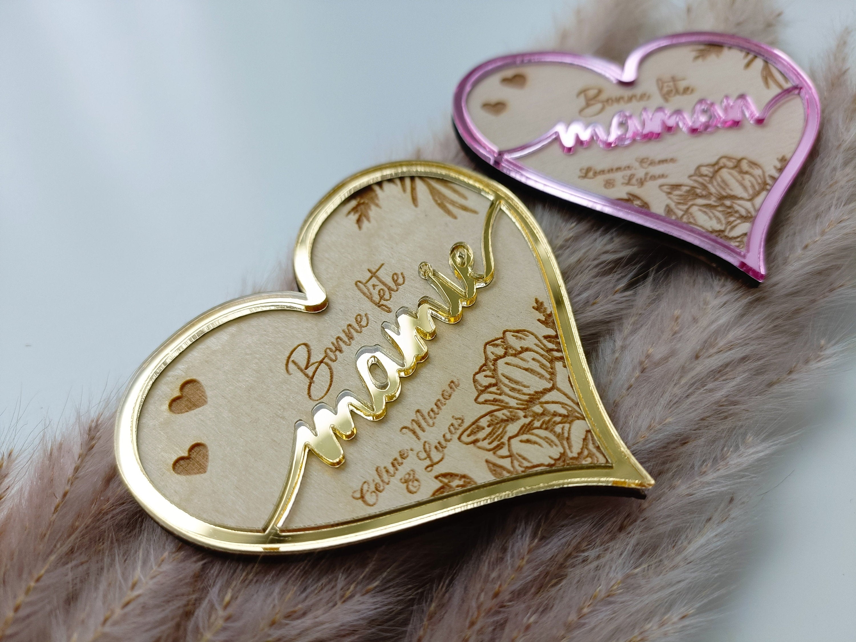 Magnet Coeur Floral Happy Gravure