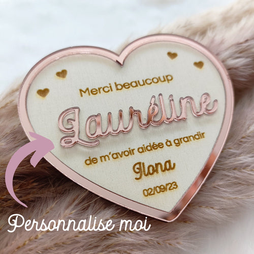 Magnet aimanté Fin d’année personnalisé en bois - cadeau maîtresse, atsem, cadeau nounou, assistante maternelle Happy Gravure