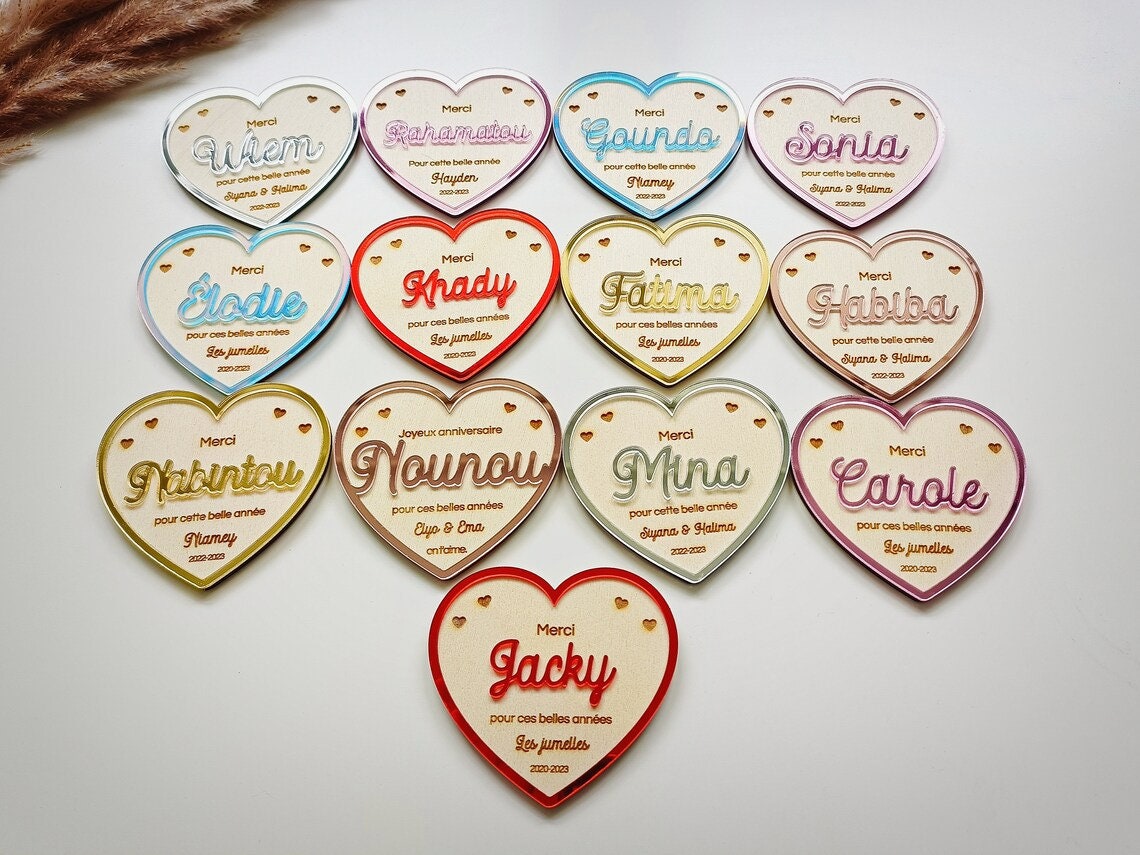 Magnet aimanté Fin d’année personnalisé en bois - cadeau maîtresse, atsem, cadeau nounou, assistante maternelle