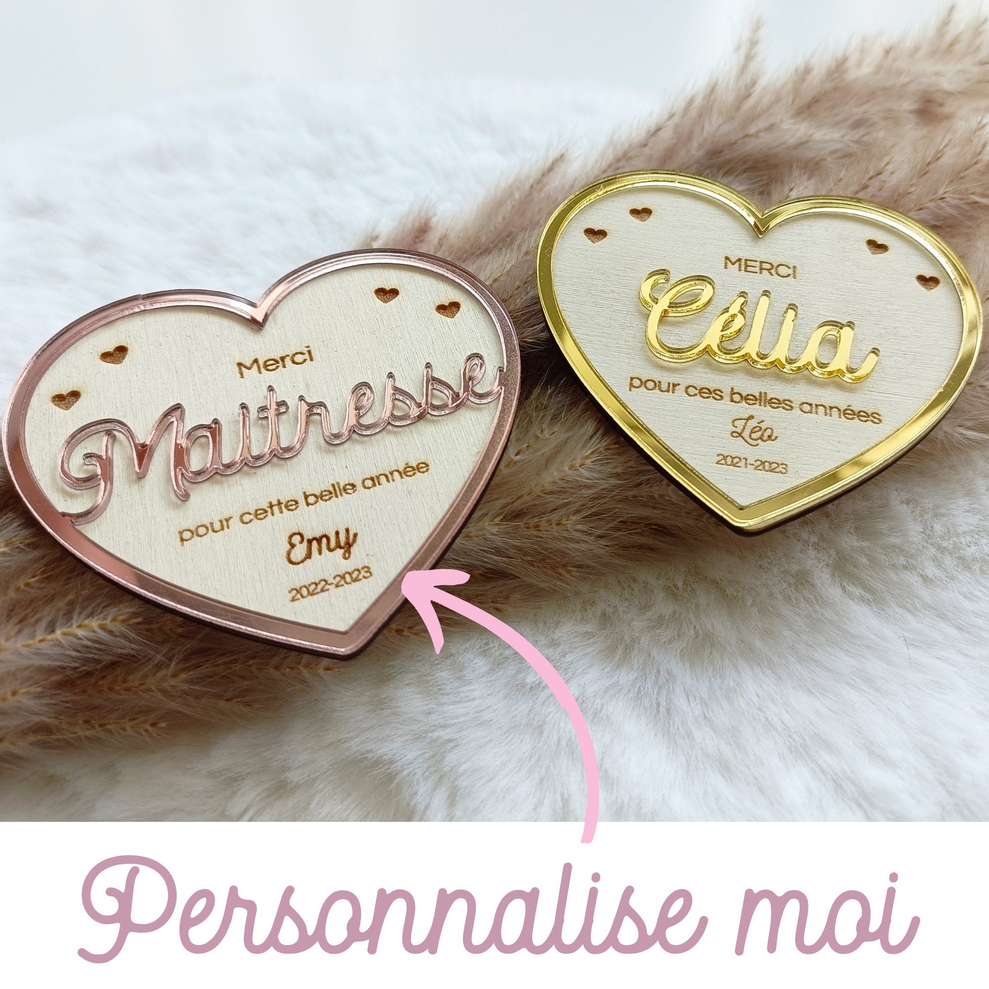Magnet aimanté Fin d’année personnalisé en bois - cadeau maîtresse, atsem, cadeau nounou, assistante maternelle