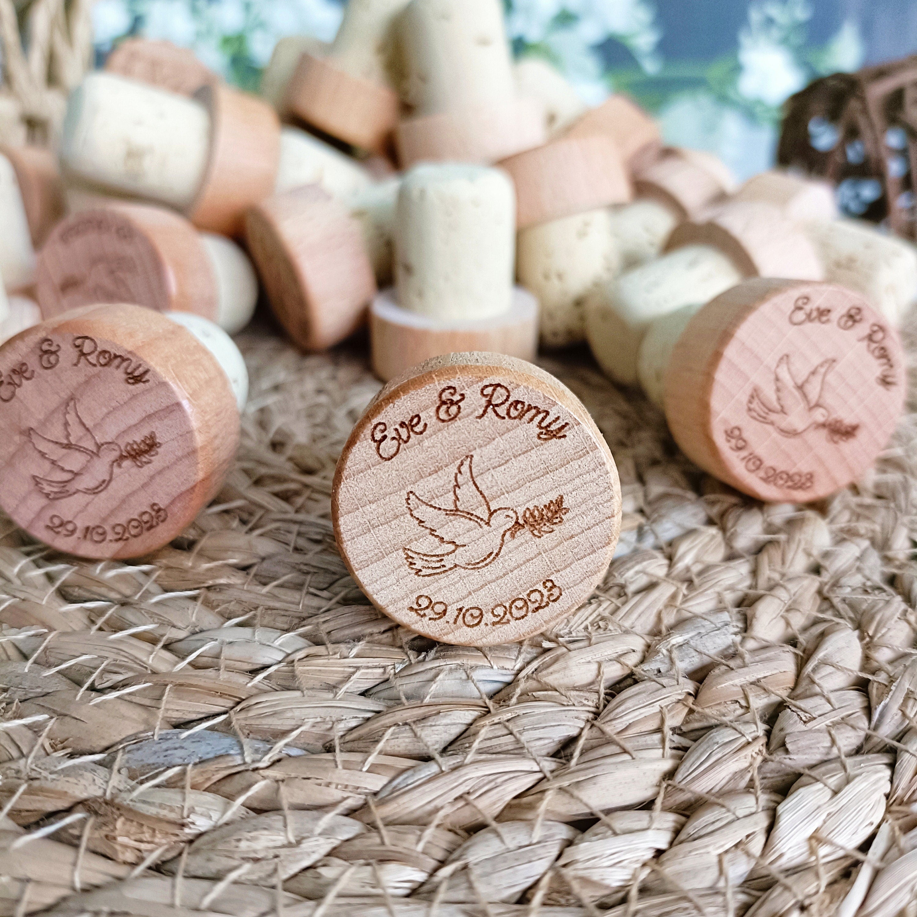 Bouchon de bouteille personnalisé en bois - Mariage, fêtes, Événements Happy Gravure