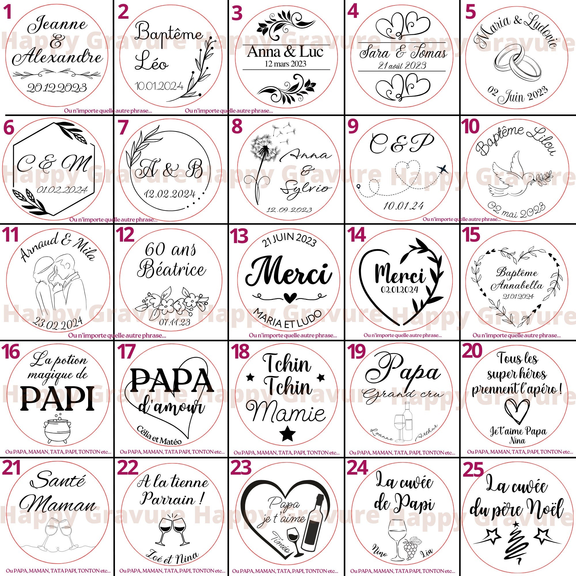 Bouchon de bouteille personnalisé en bois - Mariage, fêtes, Événements Happy Gravure