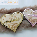 Magnet Coeur Floral Happy Gravure