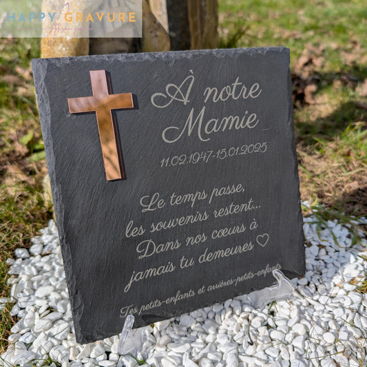 Plaque funéraire personnalisée en ardoise - Deuil, Décès, enterrement Happy Gravure ardoise