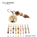 Porte-clés personnalisé avec médaillon en bois - fête des mères, grands-mères, maîtresse, nounou, atsem Happy Gravure