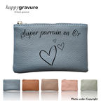 Porte-monnaie en Cuir Personnalisé Bleu - Gravure en Haut | Happy Gravure