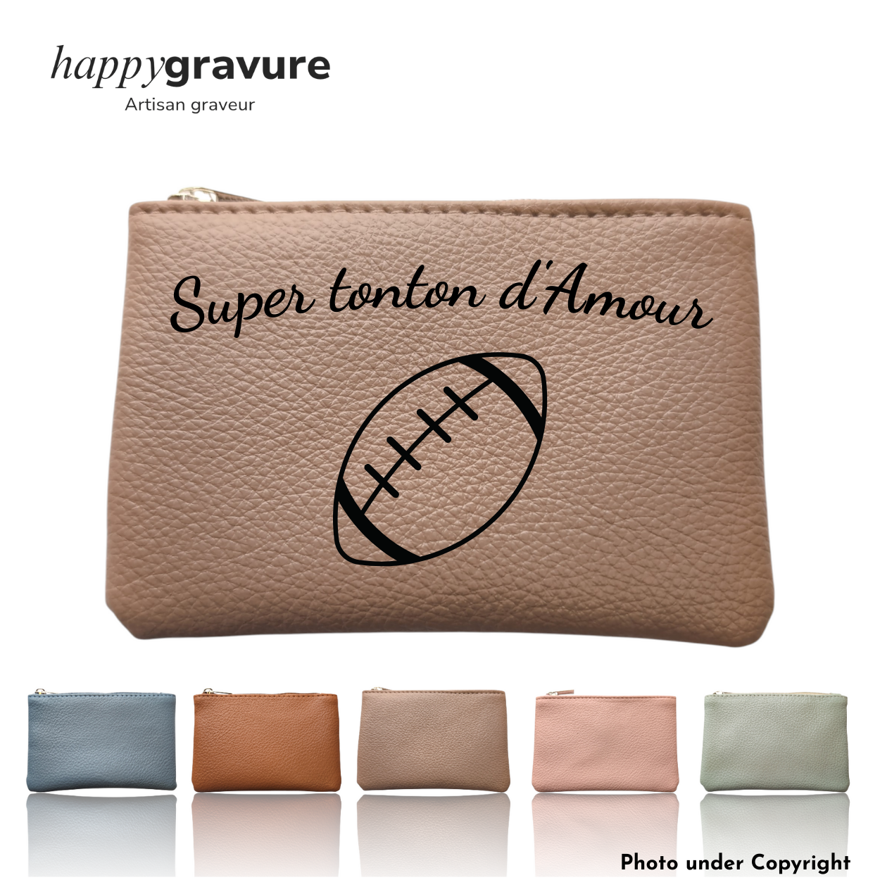 Porte-monnaie en Cuir Personnalisé Marron clair - Gravure en Haut | Happy Gravure