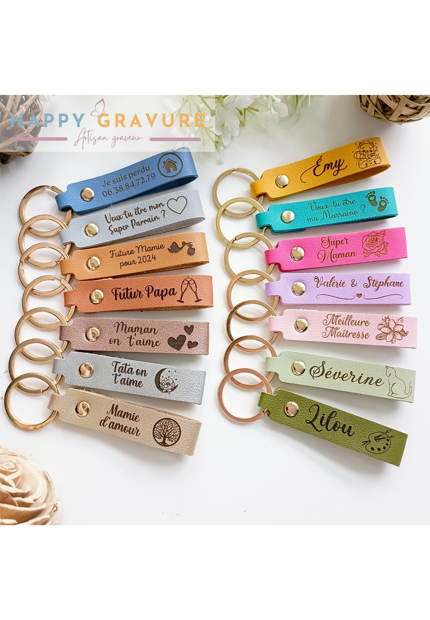 Porte-Clés Cuir Texte et image Personnalisés | Happy Gravure Happy Gravure