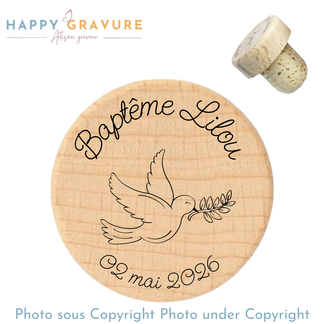 Bouchon de bouteille personnalisé en bois - idée cadeau témoin, Mariage, anniversaire, fête