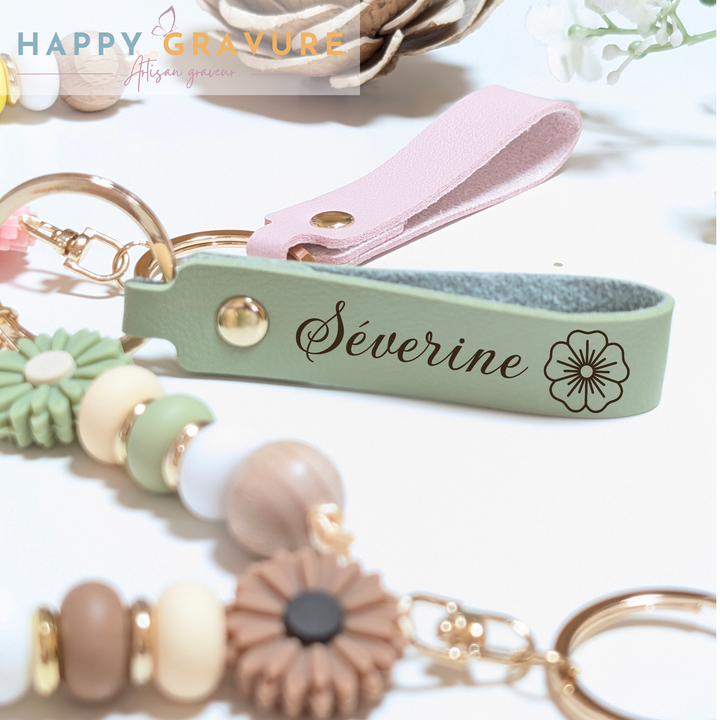 Porte-clés personnalisé, porte-clés marguerite, porte-clés en cuir, cadeau de témoin, cadeau maîtresse, cadeau d'anniversaire, atsem