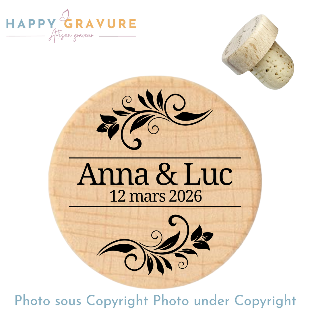 Bouchon de bouteille personnalisé en bois - idée cadeau témoin, Mariage, anniversaire, fête