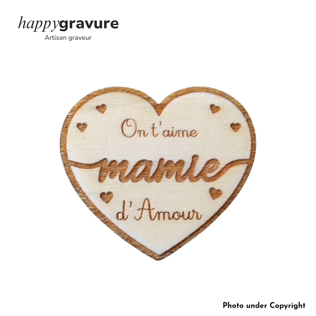 Magnet en bois "On t'aime mamie d'amour" | Happy Gravure