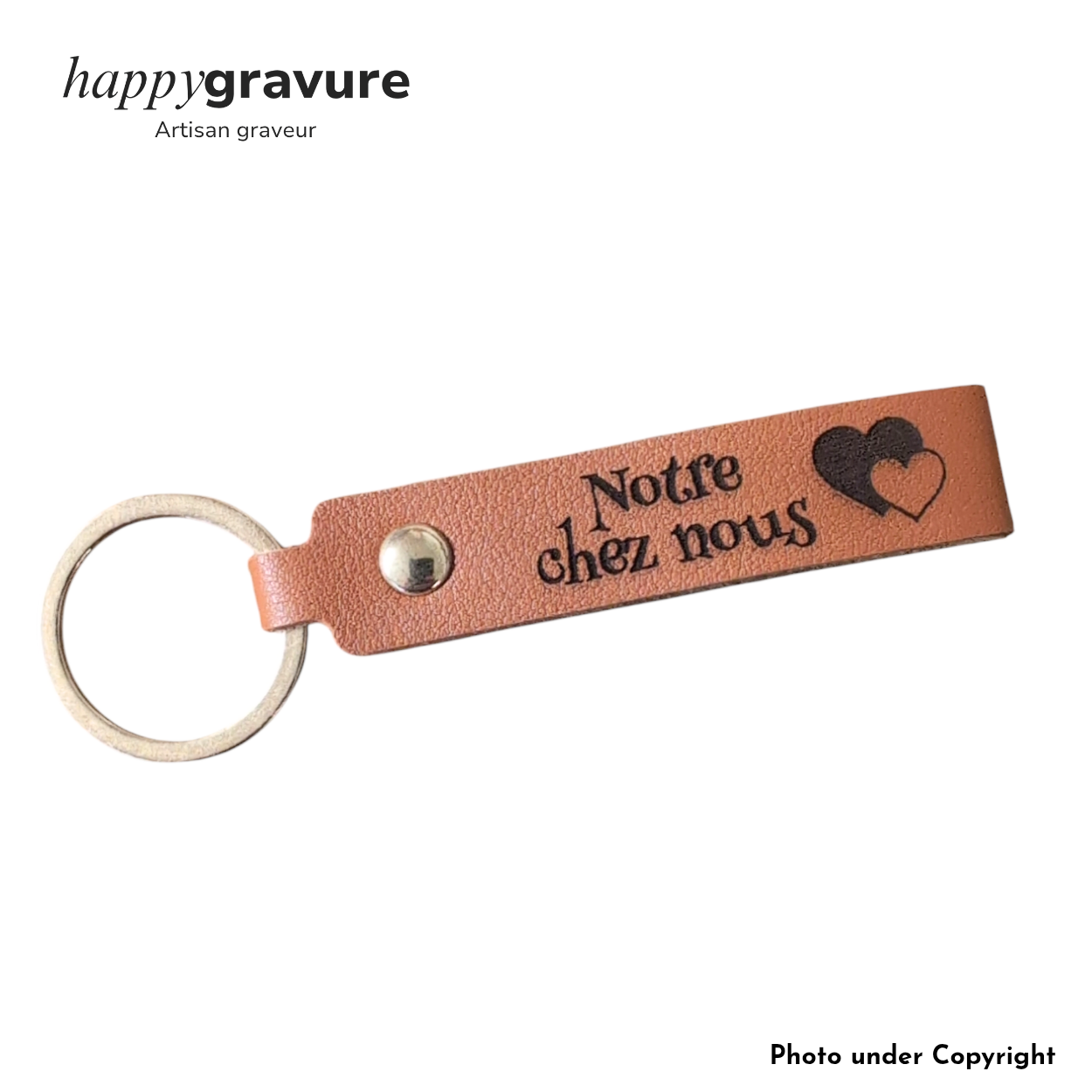 Porte-Clés Cuir Camel Texte et image Personnalisés | Happy Gravure