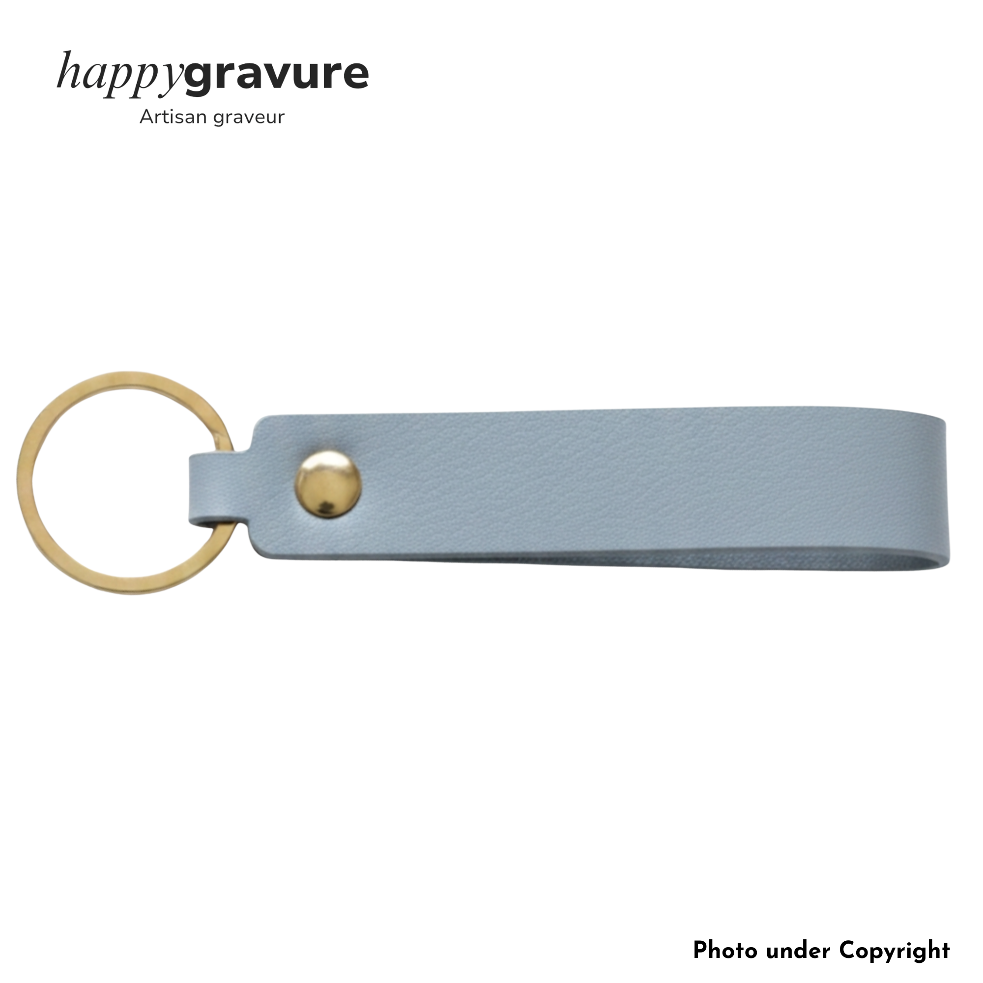 Porte-Clés Cuir Texte et image Personnalisés | Happy Gravure Gris