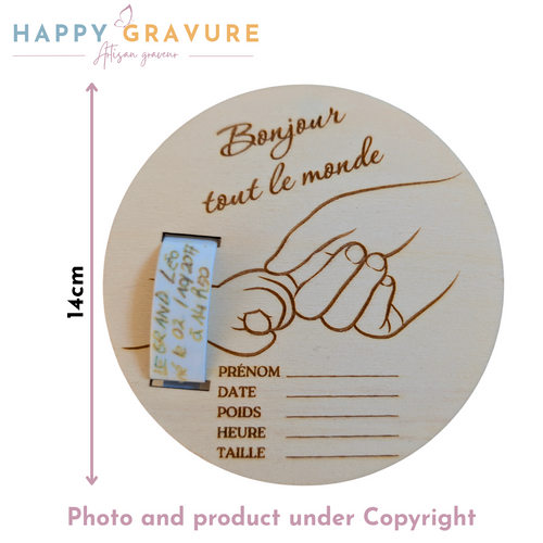 Carte support porte bracelet de naissance à personnaliser en bois - Naissance, Grossesse, souvenir Happy Gravure®