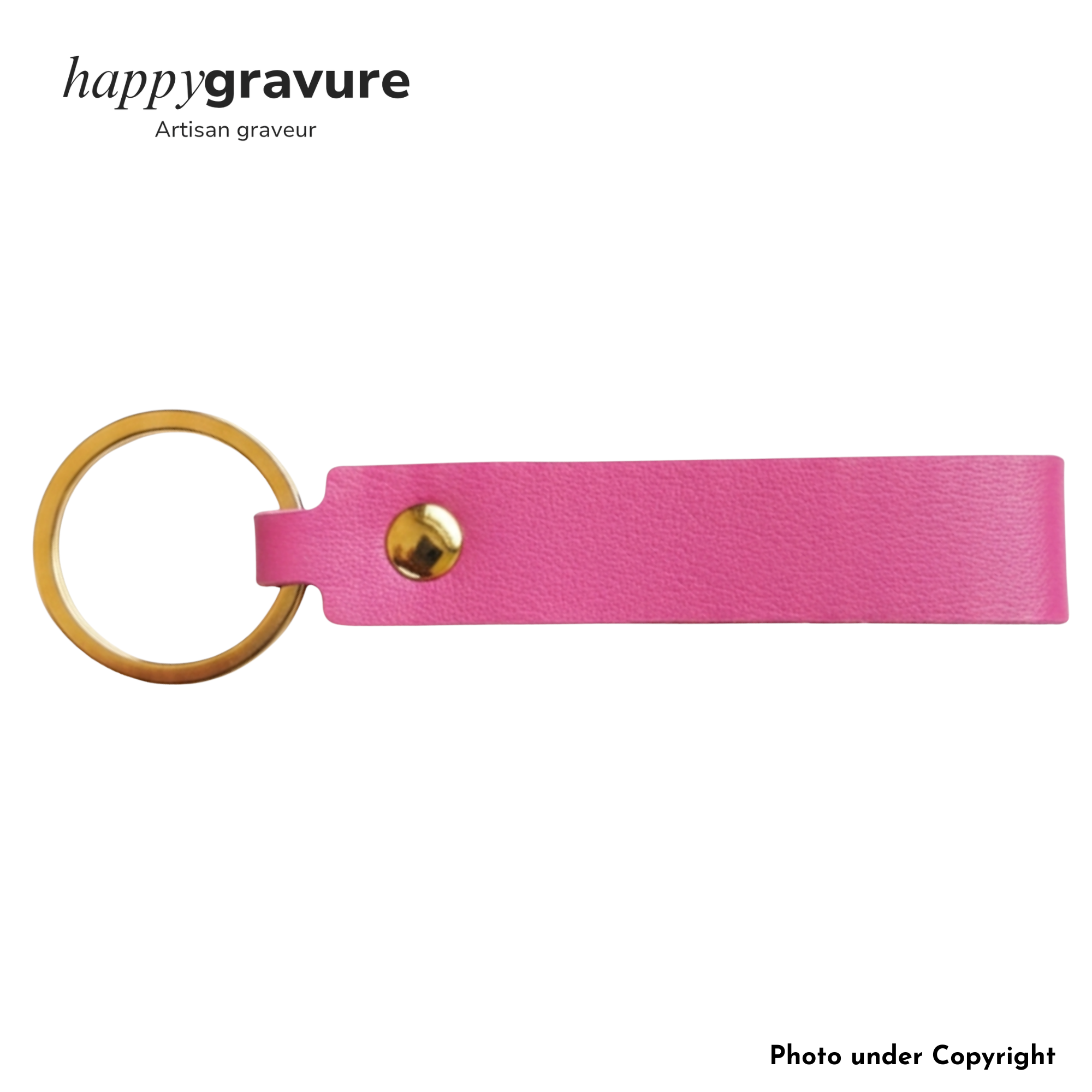 Porte-Clés Cuir Texte et image Personnalisés | Happy Gravure Rose
