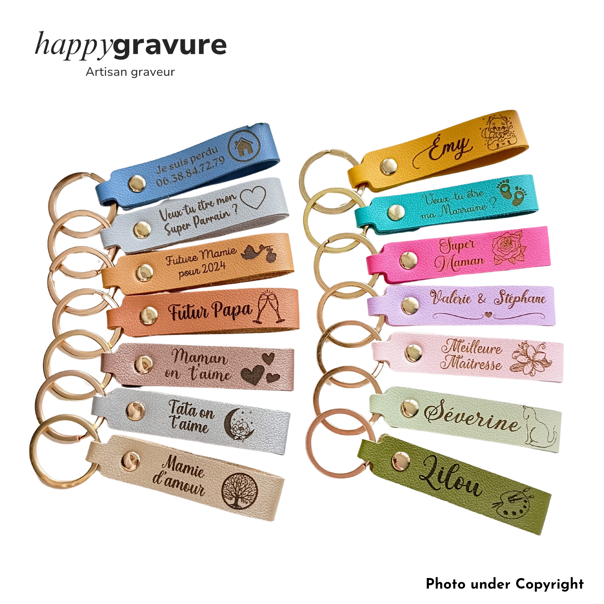 Porte-Clés Cuir Texte et image Personnalisés | Happy Gravure