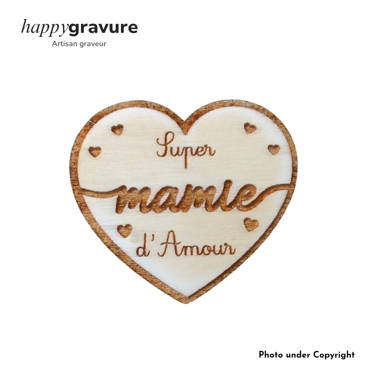 Magnet en bois "Super mamie d'amour" | Happy Gravure
