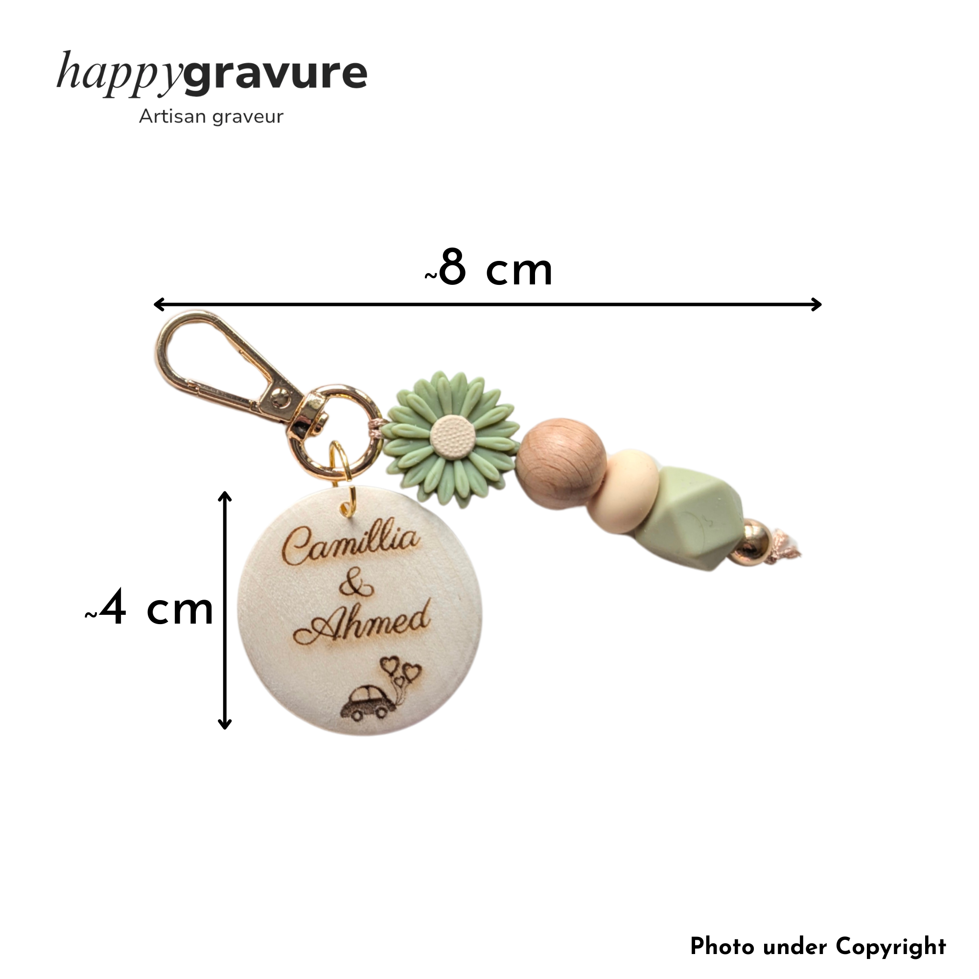 Porte-clés personnalisé avec médaillon en bois - fête des mères, grands-mères, maîtresse, nounou, atsem