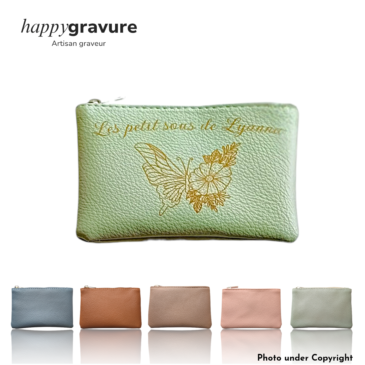 Porte-monnaie en Cuir Personnalisé Vert clair - Gravure en Haut | Happy Gravure Happy Gravure