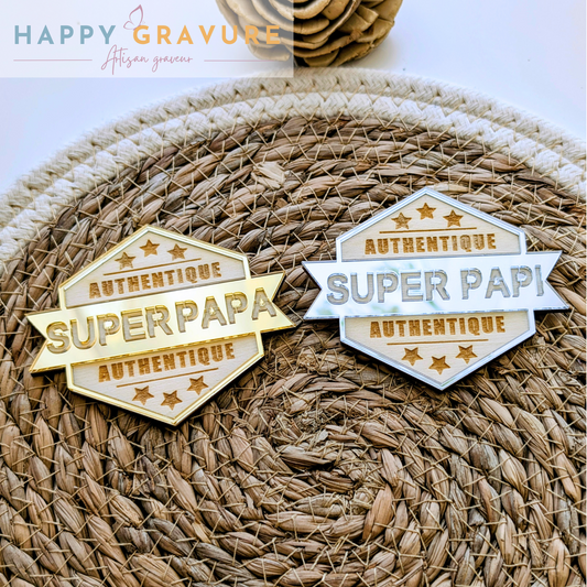 Magnet hexagonale aimanté personnalisé en bois - anniversaire - fête des pères / grands-pères, cadeau papi, papa