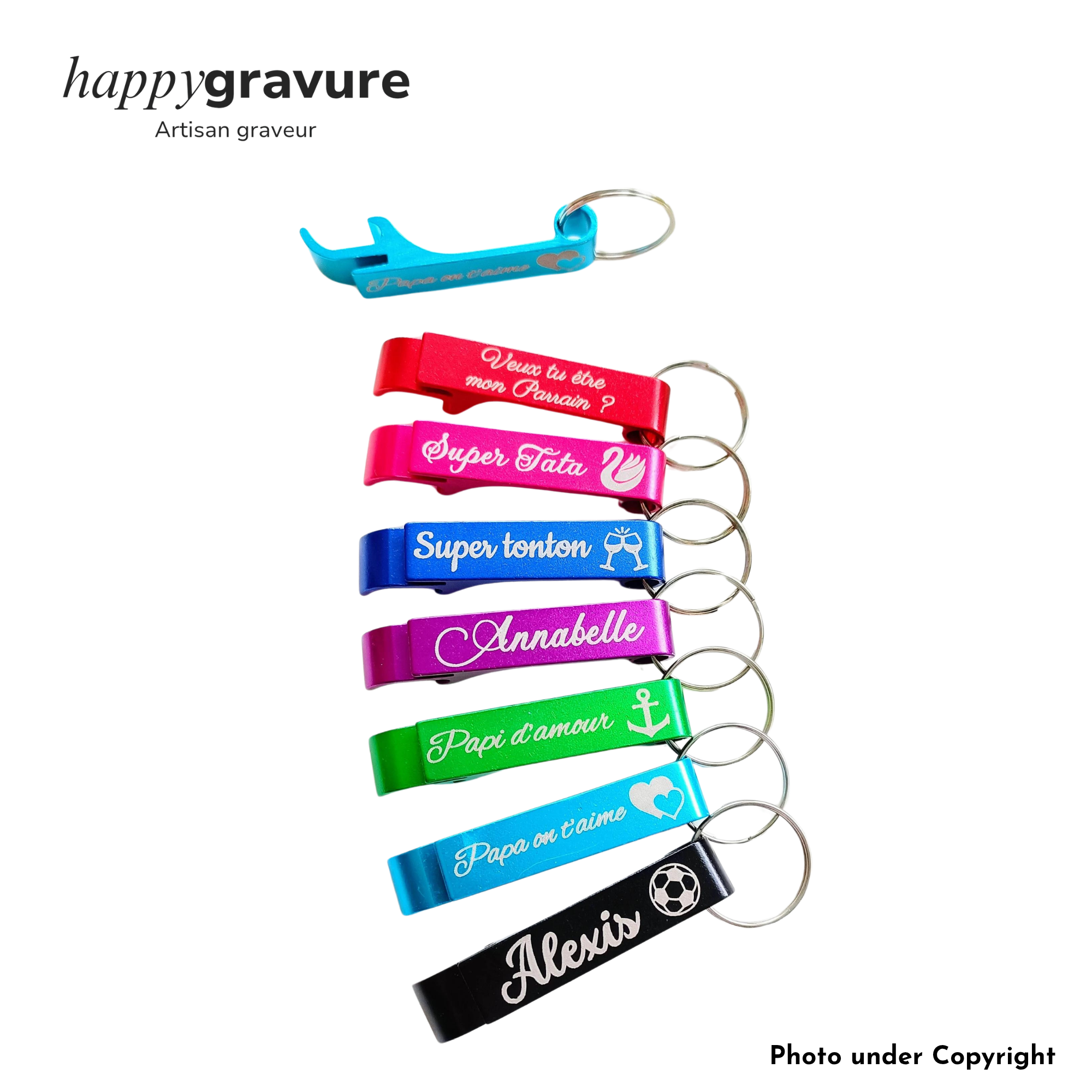 Porte clés décapsuleur Happy Gravure