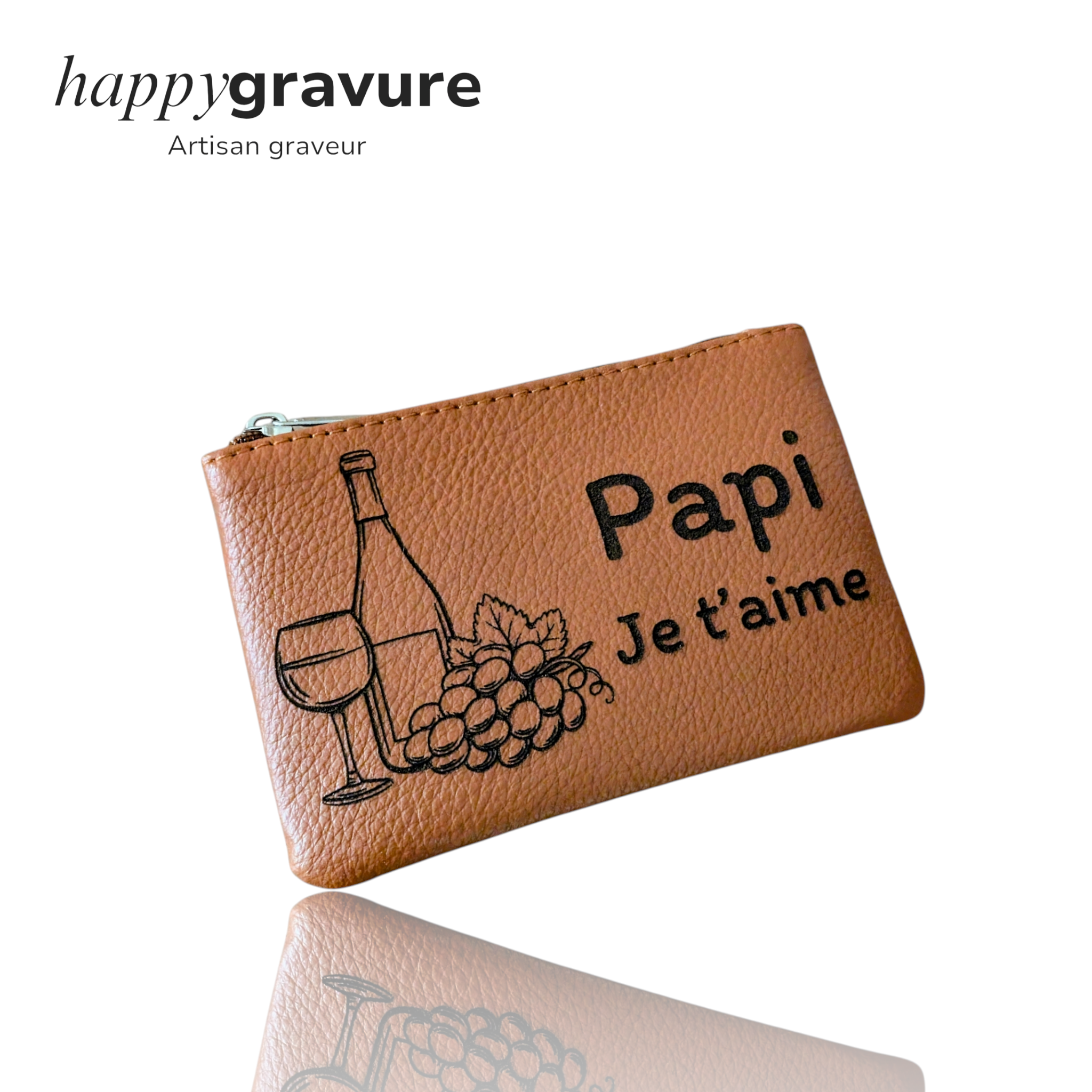 Porte-monnaie en Cuir Texte et image Personnalisés | Happy Gravure Camel