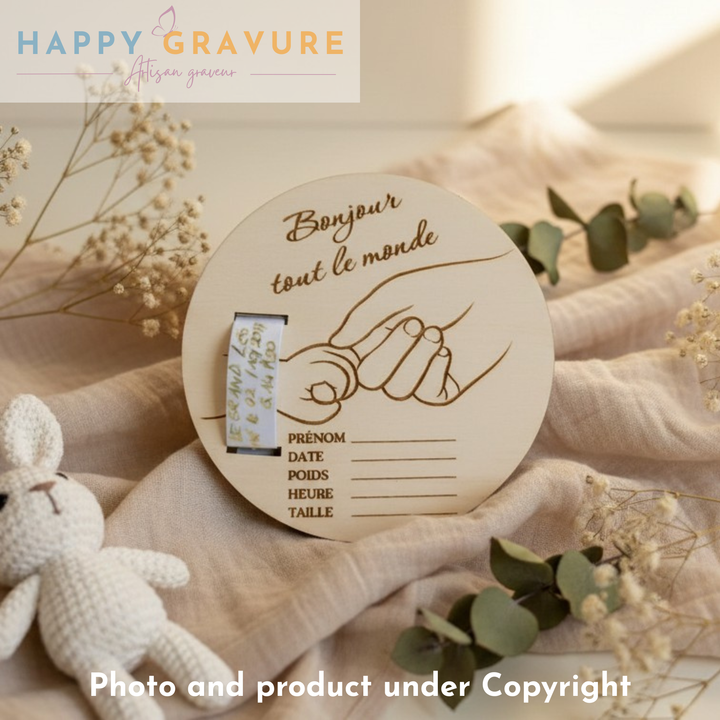 Carte support porte bracelet de naissance à personnaliser en bois - Naissance, Grossesse, souvenir