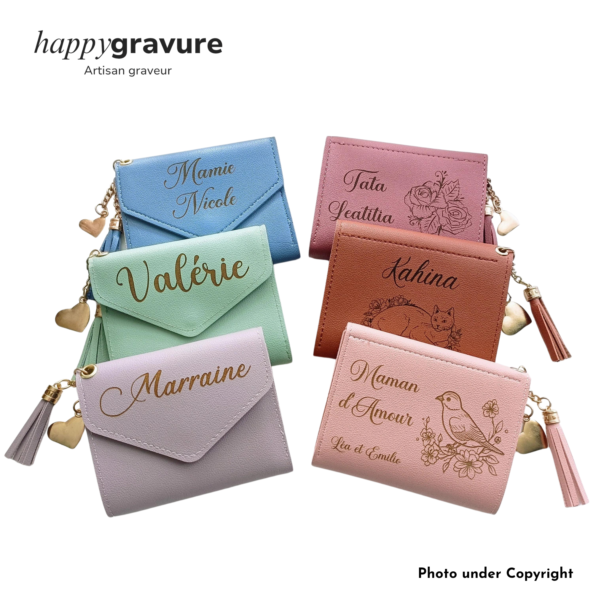 Porte-monnaie ou Portefeuille en Cuir Texte et image Personnalisés | Happy Gravure Happy Gravure