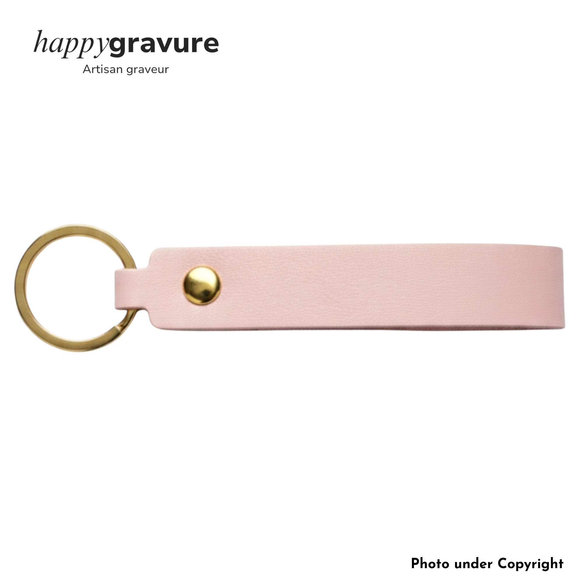 Porte-Clés Cuir Texte et image Personnalisés | Happy Gravure Rose clair