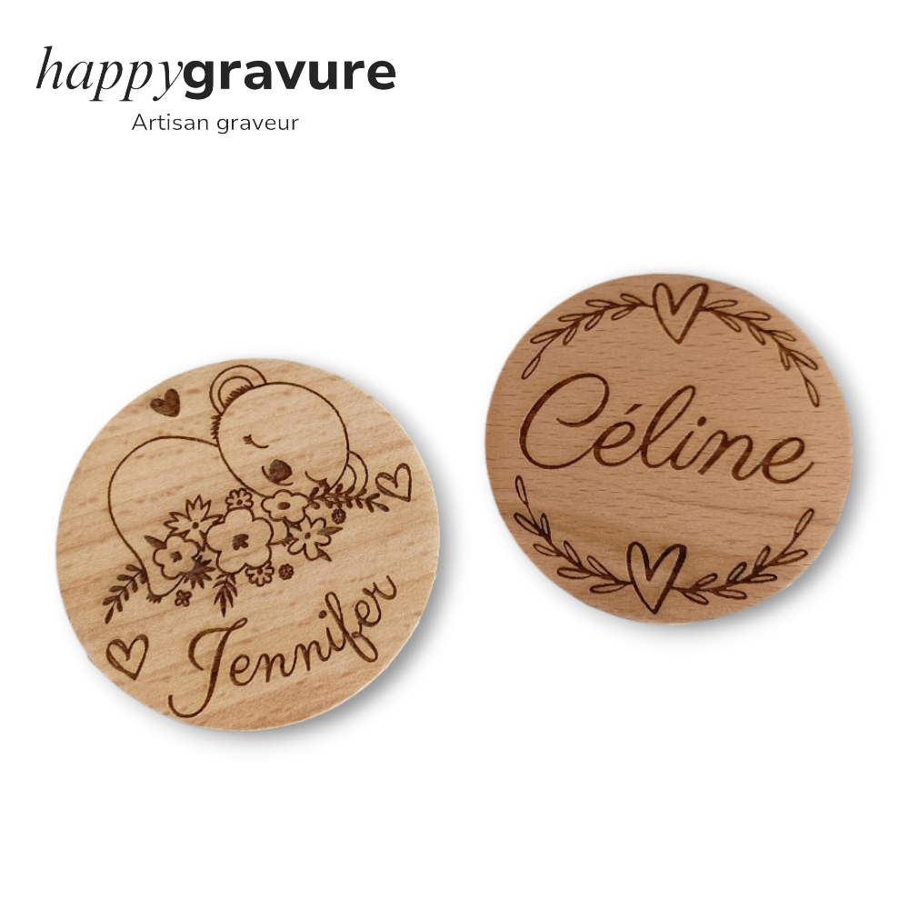 Miroir personnalisé en bois Happy Gravure