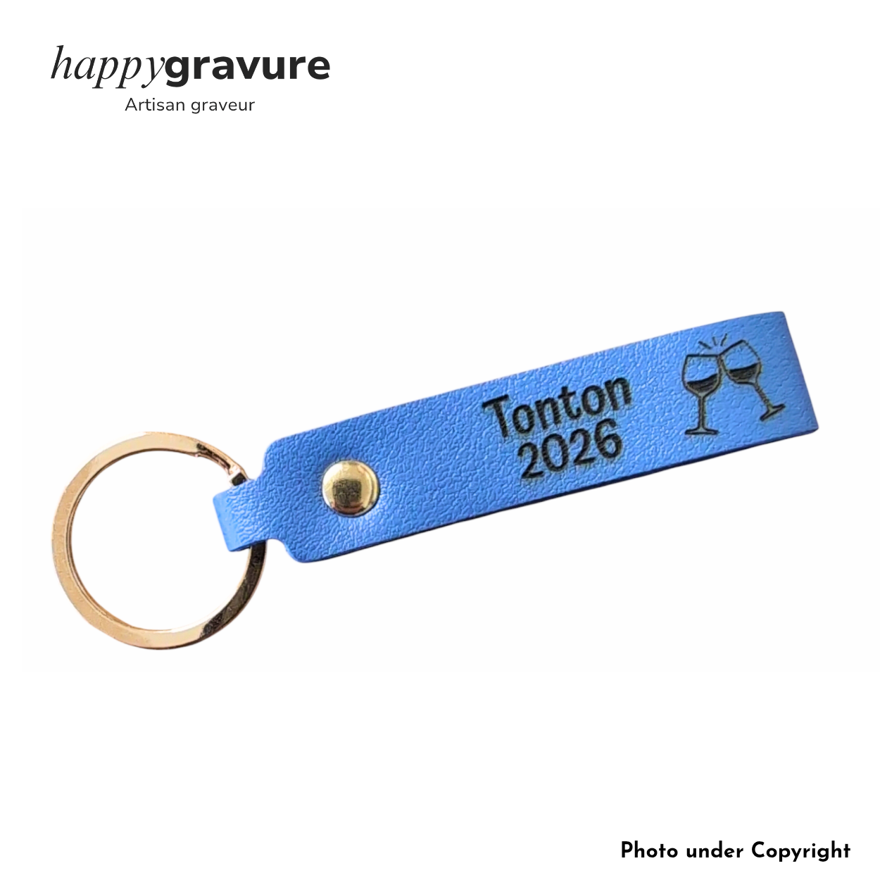 Porte-Clés Cuir Texte et image Personnalisés | Happy Gravure Bleu