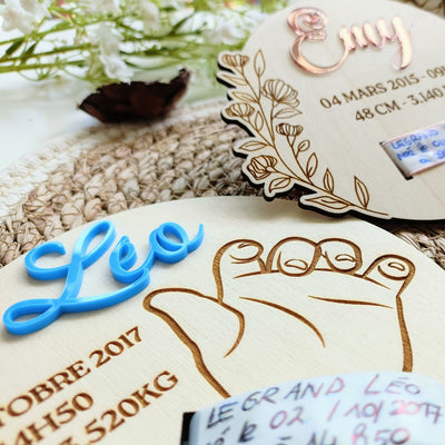 Carte support porte bracelet de naissance personnalisée en bois ou plexi - Naissance, Grossesse