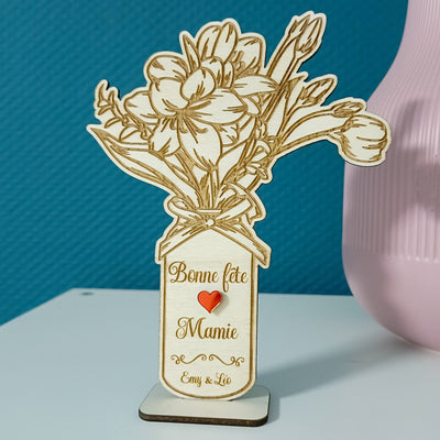 Bouquet de fleur personnalisé en bois ou vase - Fête des Mères, Grands-mères, tata, nounou, maitresse – Vase 2