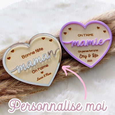 Magnet aimanté personnalisé en bois - anniversaire - fête des mères/grands-mères, cadeau maman, papa, tata, marraine - M3