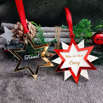 Boule de Noël personnalisée en bois ou plexi ETOILE - Happy Gravure